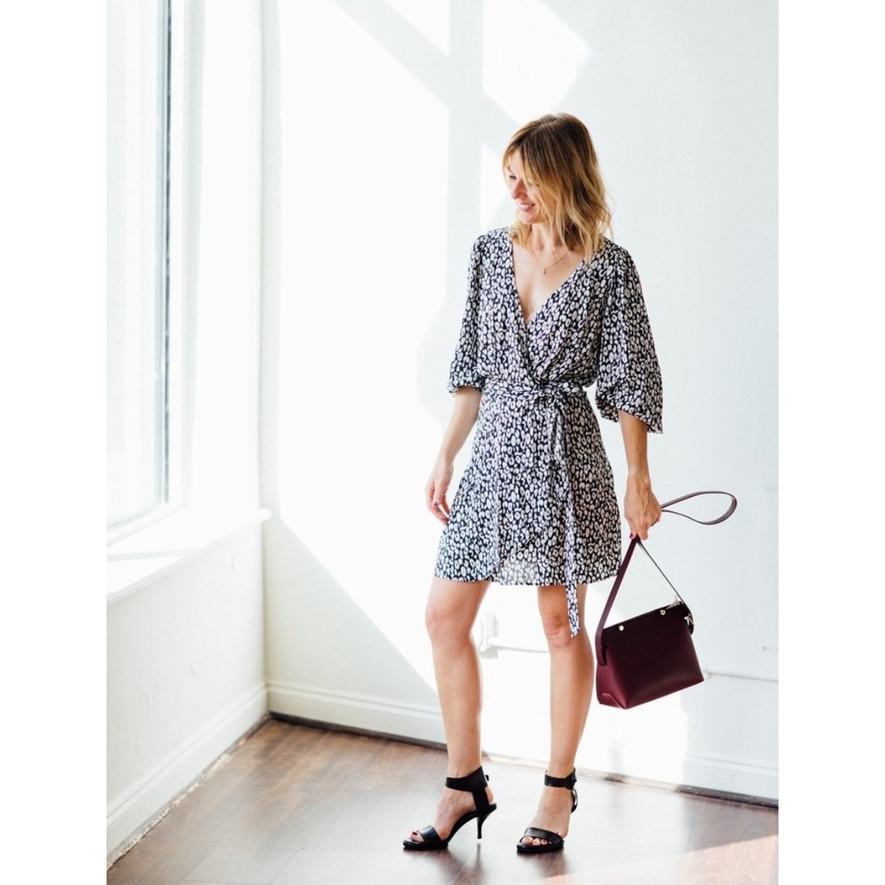 IRO Boina Leopard Print Wrap Mini Dress Black White Size 38 FR / US 6